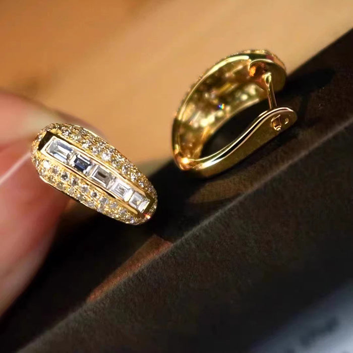 Gold Tone Baguette Crystal Pave Huggie Earrings