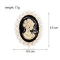 Black Gold Tone Woman Portrait Pearl Look Three Designs Metal Brooch Pin view 7