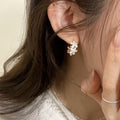 White Flower Faux Pearl Beaded C Shape Stud Earrings view 1