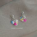 Multicolor Crystal Disc Cluster Tassel Stud Earrings view 3