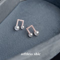Rose Gold Musical Note Stud Earrings Crystal Pearl view 3