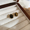 Gold Tone Ripple Earrings With Brown Stone Accents In Two Styles view 6