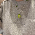 Silver Tone Green Apple Cross Pendant Necklace Statement Jewelry view 4