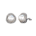Pearl-Like Double Halo Stud Earrings In Four Metal Finishes view 5