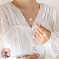 Gold Oval White Sea Shell Pendant Necklace Fine Chain view 3