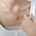 Gold Square Crystal Pendant Necklaces Hoops Green Blue Enamel view 8