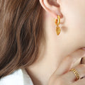 Heart Charm Huggie Hoop Earrings Gold Or Steel Finish view 4