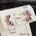 Silver Tone Magenta Crystal Leaf Stud Earrings Polished Metal Jewelry view 4