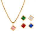 Gold Square Stone Pendant Necklace Pink Clear Blue Red view 5