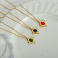 Gold Oval Cabochon Pendant Necklace Beaded Frame Styles view 3