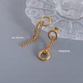 Asymmetric Dual Ring Chain Drop Earrings Gold Or Steel Tone view 2