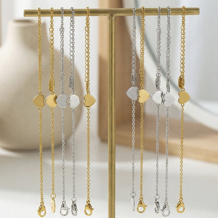 Small Heart Chain Bracelets in Gold Silver and Rose Gold Tone
