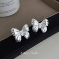 Silver Brushed Butterfly Stud Earrings Micro Zircon Pair view 1