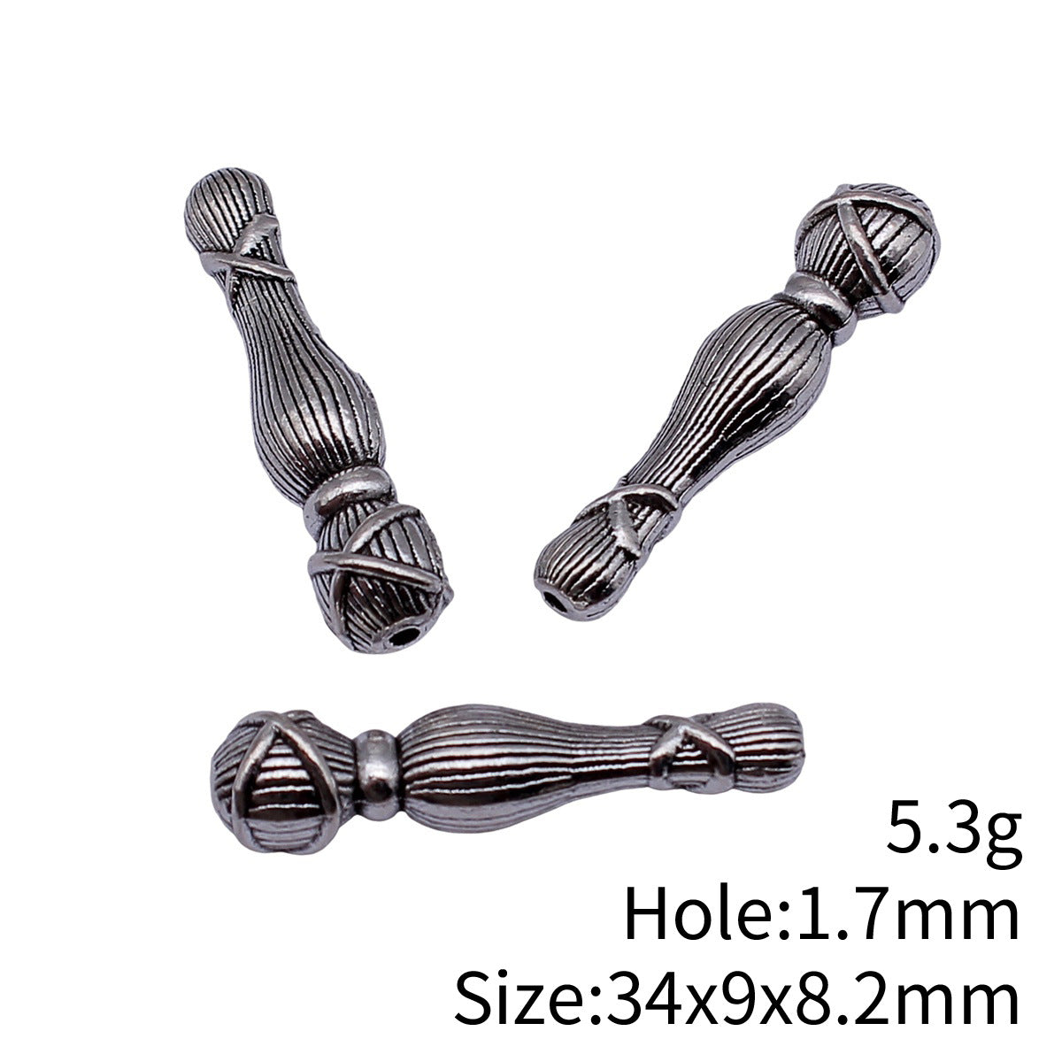 34x9x8.2mm 5.3g Antique Silver Zinc Alloy Gourd Head Small Hole Spacer Beads for DIY Jewelry Making