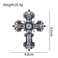Black Silver Tone Cross Crystal Metal Brooch Pin for Jackets and Lapels view 2