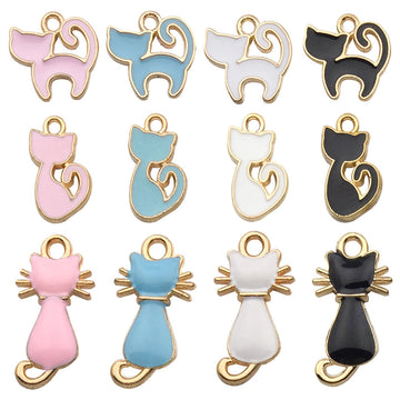 Enamel Colorful Cat Metal Charms with 12 Listed Options for DIY Jewelry Making