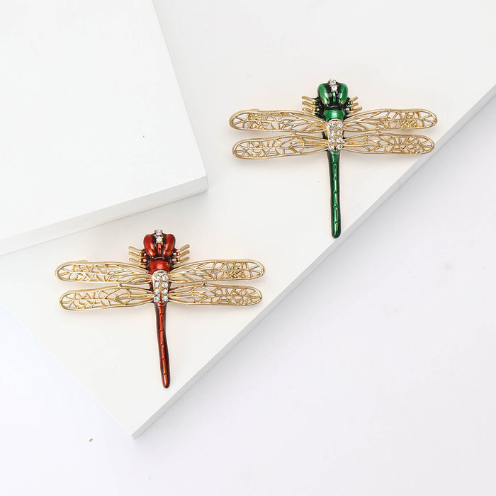 Gold Tone Openwork Dragonfly Brooch in Red or Green Enamel