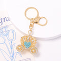 Gold Rhinestone Pumpkin Carriage Keychain Four Hearts view 6