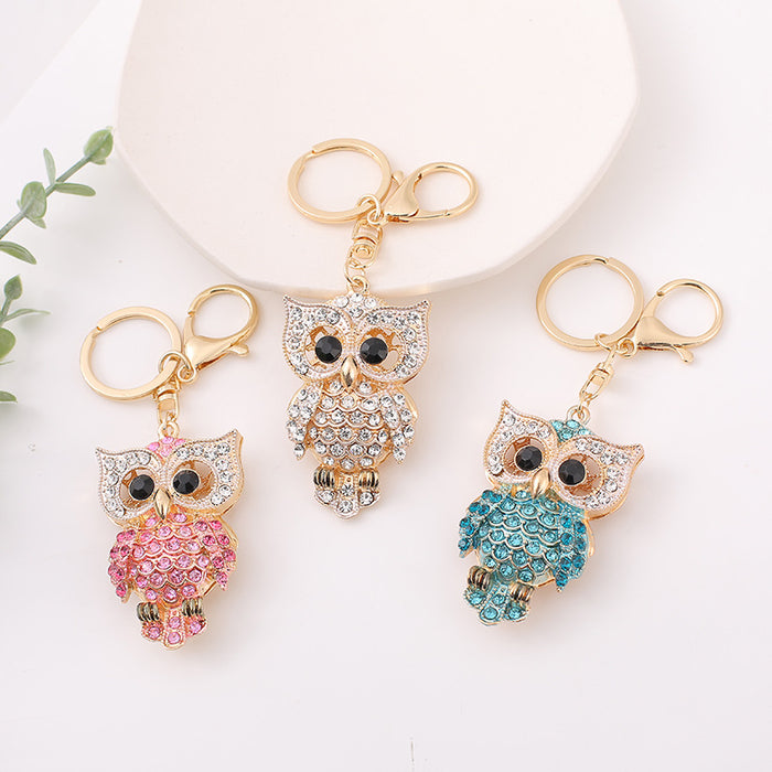 Rhinestone Owl Keychain Metal Cartoon Bird Bag Charm