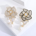 Layered Crystal Camellia Brooch with Faux Pearl Drops view 4