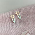Mint Green Cream Enamel Star Hairpin Stud Earrings Pair view 1