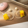 Woven Mesh Sun Hat Yellow Flower Oversized Dangle Earrings view 3