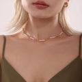 Gold Steel Faux Pearl Square Pink Zircon Necklace and Bracelet Set view 3