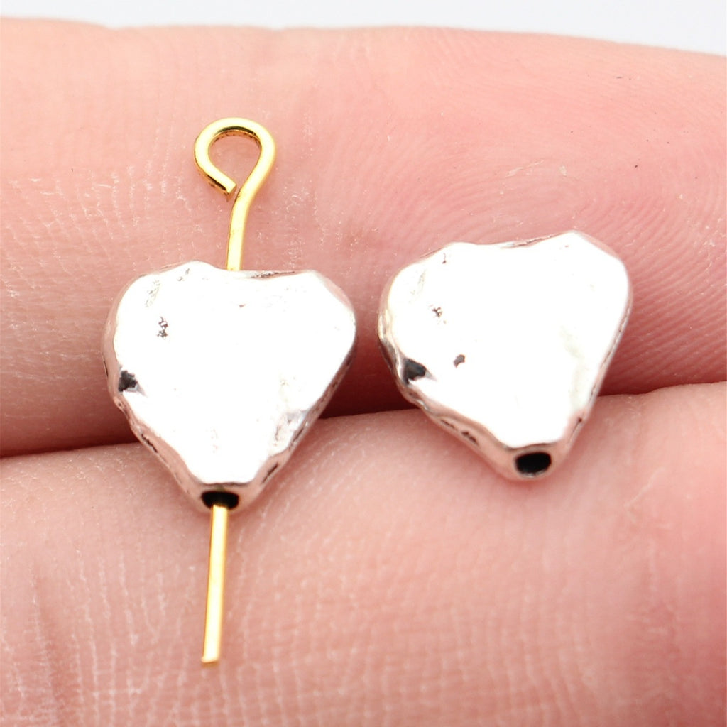 11x10x3.4mm 1.1g Antique Silver Zinc Alloy Hammered Heart Loose Metal Beads for Bracelet Making