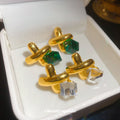 Gold Tone Crossed Bar and Cube Drop Earrings in Two Colors view 1