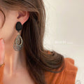Black Filigree Floral and Checkered Statement Earrings view 2