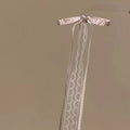 Pink Polka Dot Lace Ribbon Bow Hair Clip Pearl Center view 4