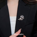 Silver Crystal Feather Pearl Brooch Pin for Lapels view 3