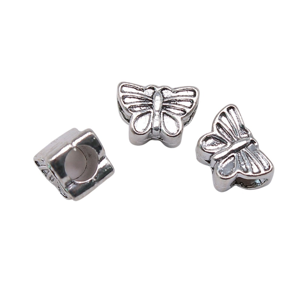 13x8.9x8.2mm 2.3g Antique Silver Zinc Alloy Butterfly Large Hole Beads for European Bracelet DIY Jewelry