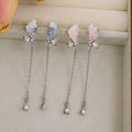 Pink Blue Butterfly Chain Drop Earrings Crystal Tassel view 1