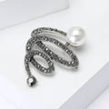 Spiral Crystal Brooch With White Pearl and Drop Accent view 3