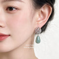 Silver Tone Clear Stone Tree And Pale Green Teardrop Stud Earrings view 2