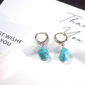 Turquoise Stone Silver Hoop Drop Earrings 11 Styles view 11