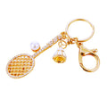 Jeweled Badminton Racket Keychain with Pearl and Bell Dangles view 5