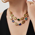 Gold Freeform Oval Glass Stone Station Collar Necklace view 4