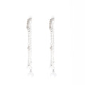 Silver Double Chain Clear Round Drop Huggie Earrings view 5