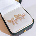 Rose Gold Tone Crystal Bow Stud Earrings Polished Jewelry Accessory view 3