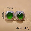Silver Tone Green Oval Halo Stud Earrings Polished Metal Jewelry view 4