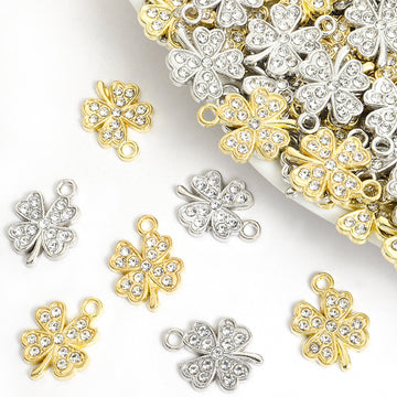 Clear Crystal Flower Metal Jewelry Charms, 2 Finishes