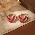 Red Cord Wrapped Gold Tone Huggie Hoop Earrings Metal Tone Jewelry view 6