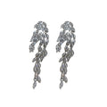 Silver Tone Crystal Leaf Chandelier Earrings With Long Fringe view 5