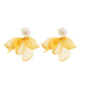Sheer Fabric Flower Drop Earrings in Four Color Styles view 5