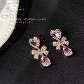 Pink Heart Bow Teardrop Zircon Drop Earrings Gold Silver view 6