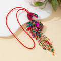Beaded Flamingo Charm Pendant with Rhinestone Fringe Tassel view 3