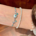 Silver Shell Starfish Teal Crystal Dangle Charm Bracelet view 2