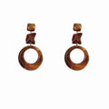 Brown Resin Geometric Ring Drop Earrings with Square Studs view 5